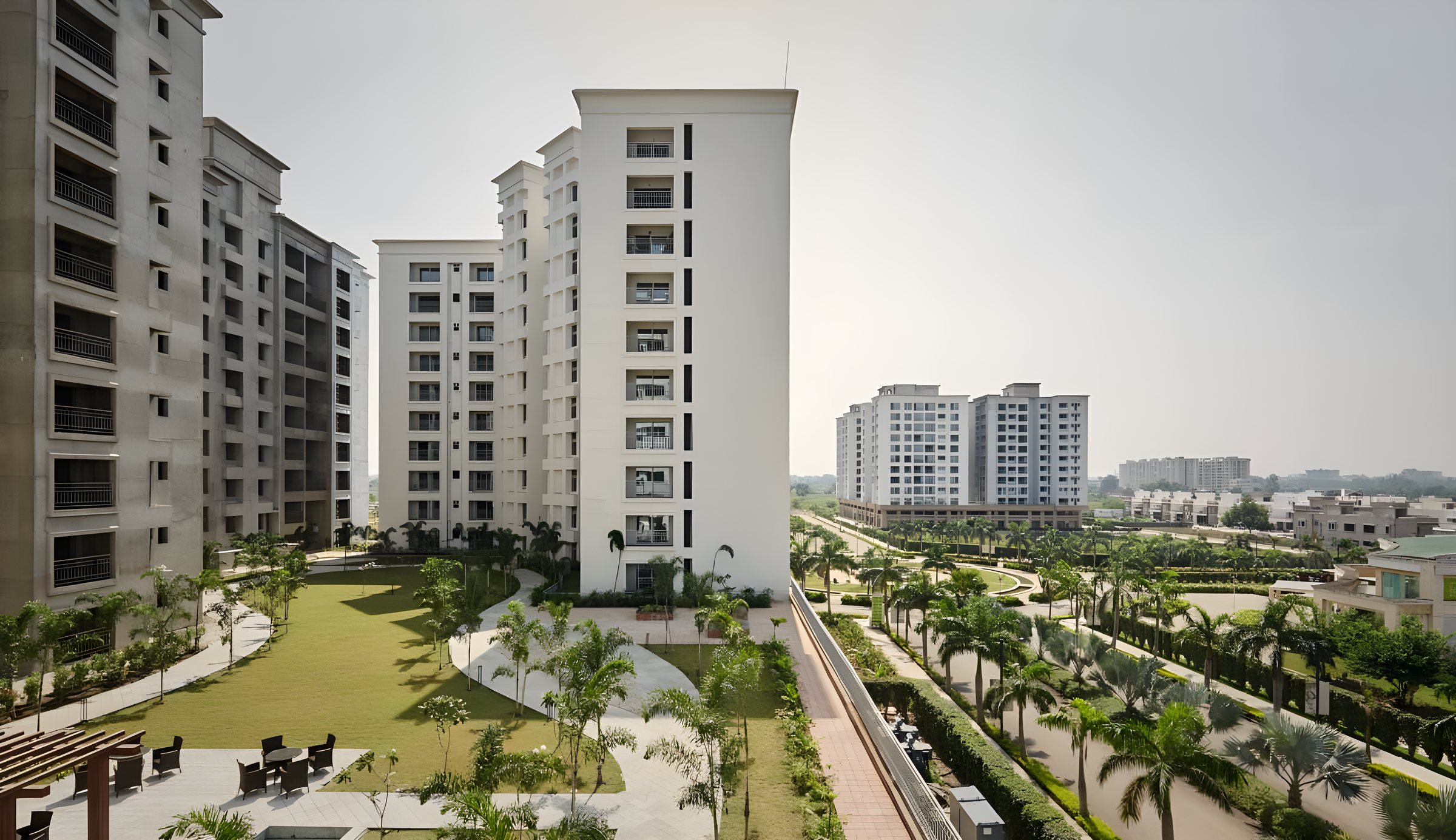 Podium towers and landscaped drive