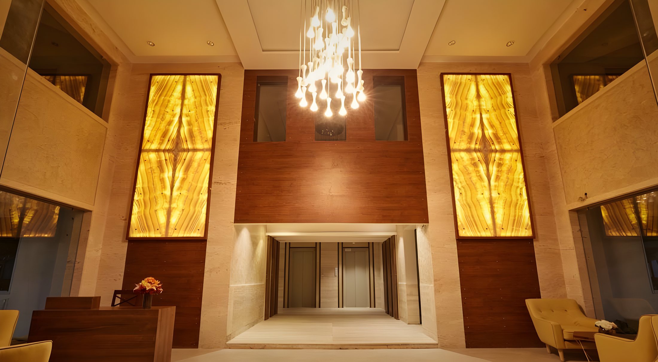 The double-height entrance lobby