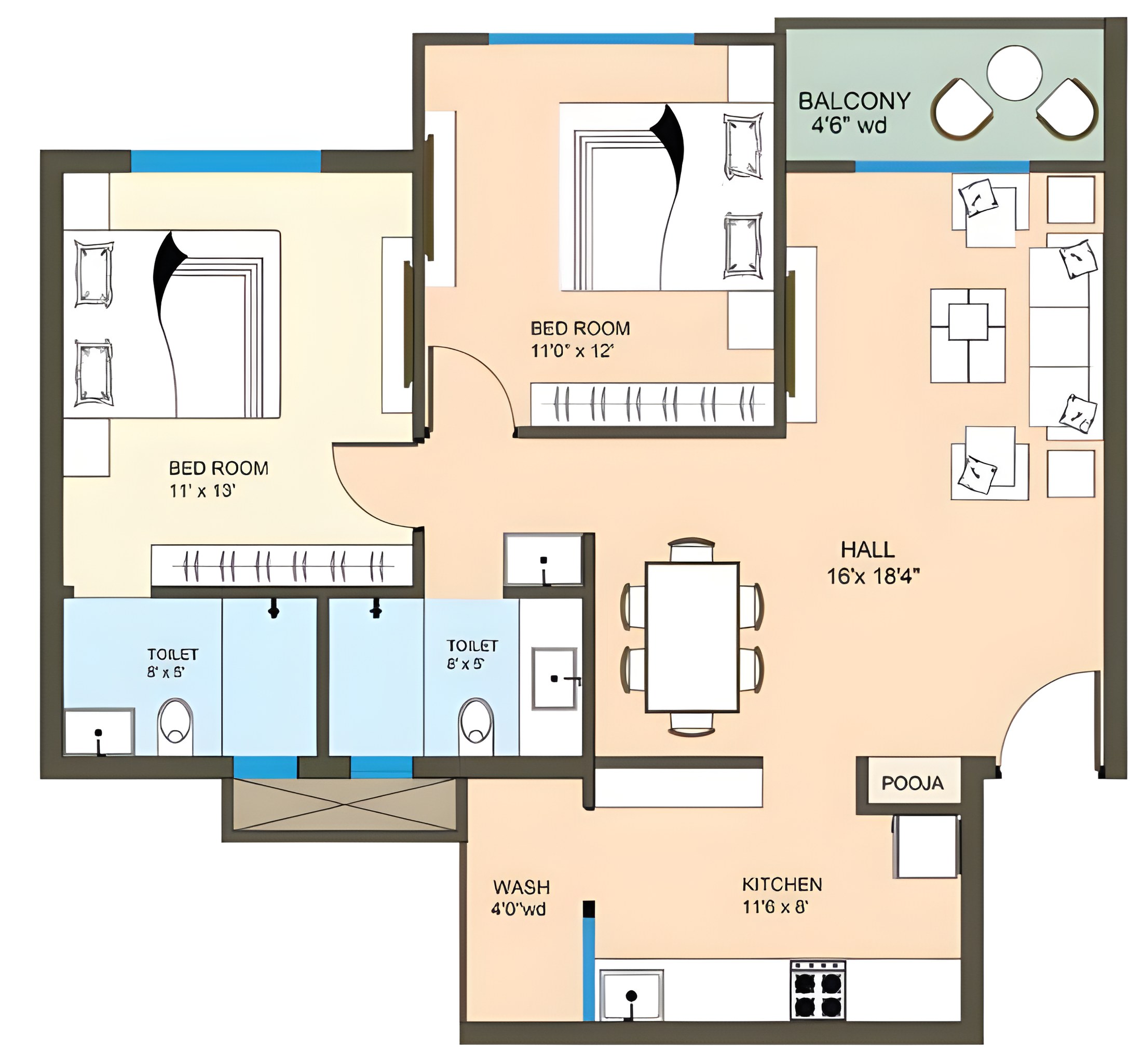 Aastha 2 BHK floor plan