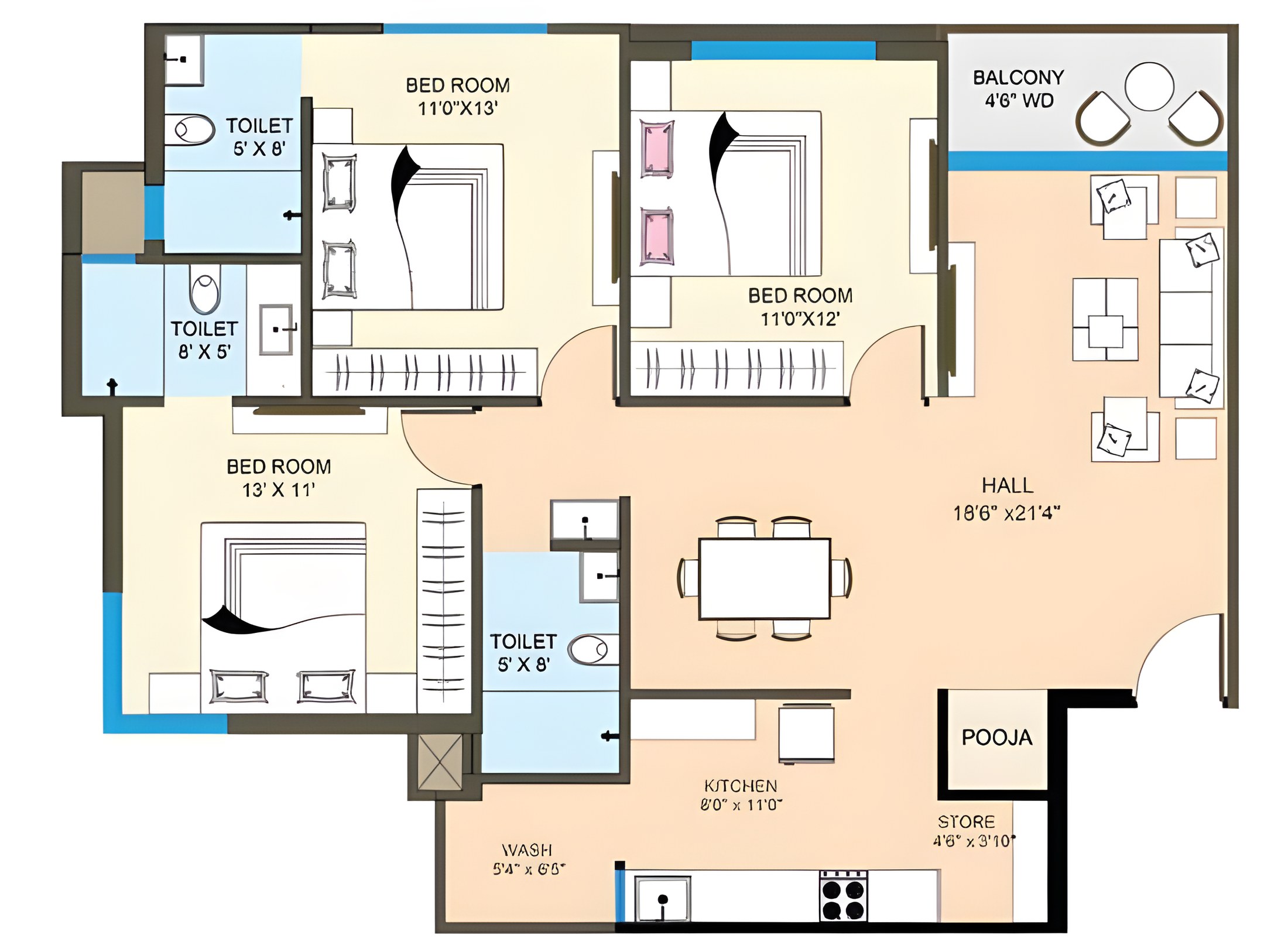 Aastha 3 BHK floor plan