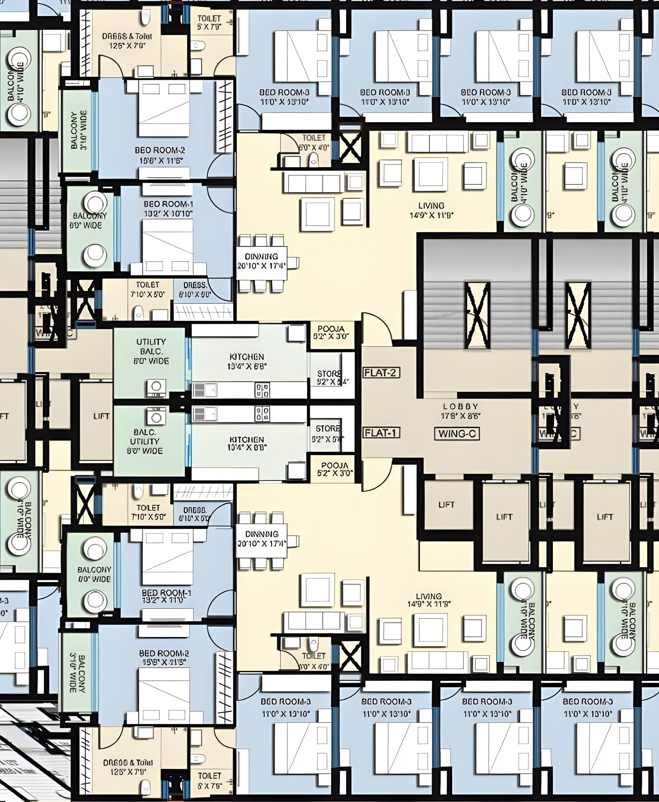 Miraya 3 BHK Medium & Small floor plan